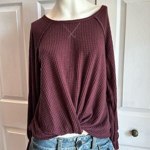 Rewind burgundy, waffle knit top w/ twist, size L. Create a bundle and save!
